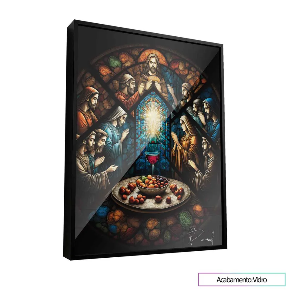 Quadro Santa Ceia Amadeirado com moldura Prisma e vidro