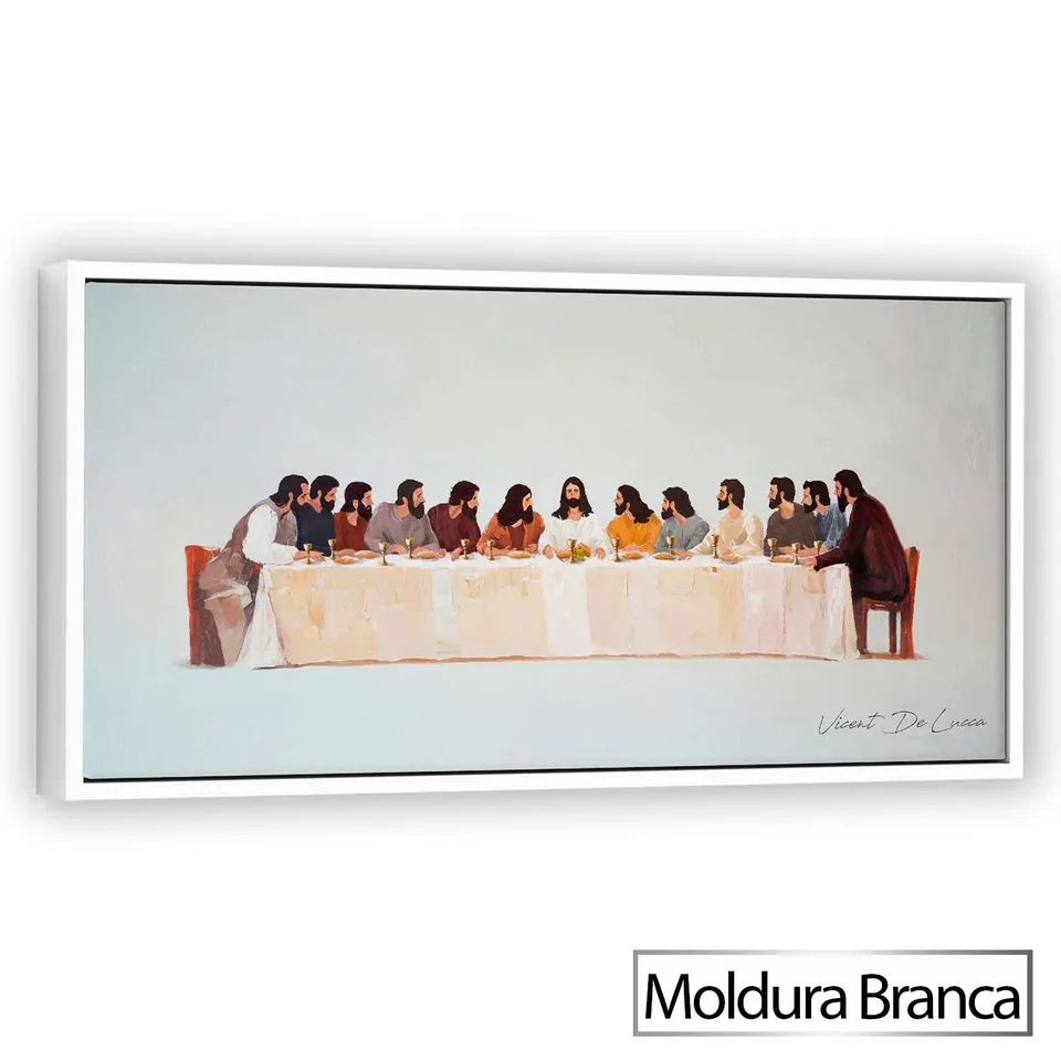 Quadro Santa Ceia - Coleção Minimalista com moldura de filete branca
