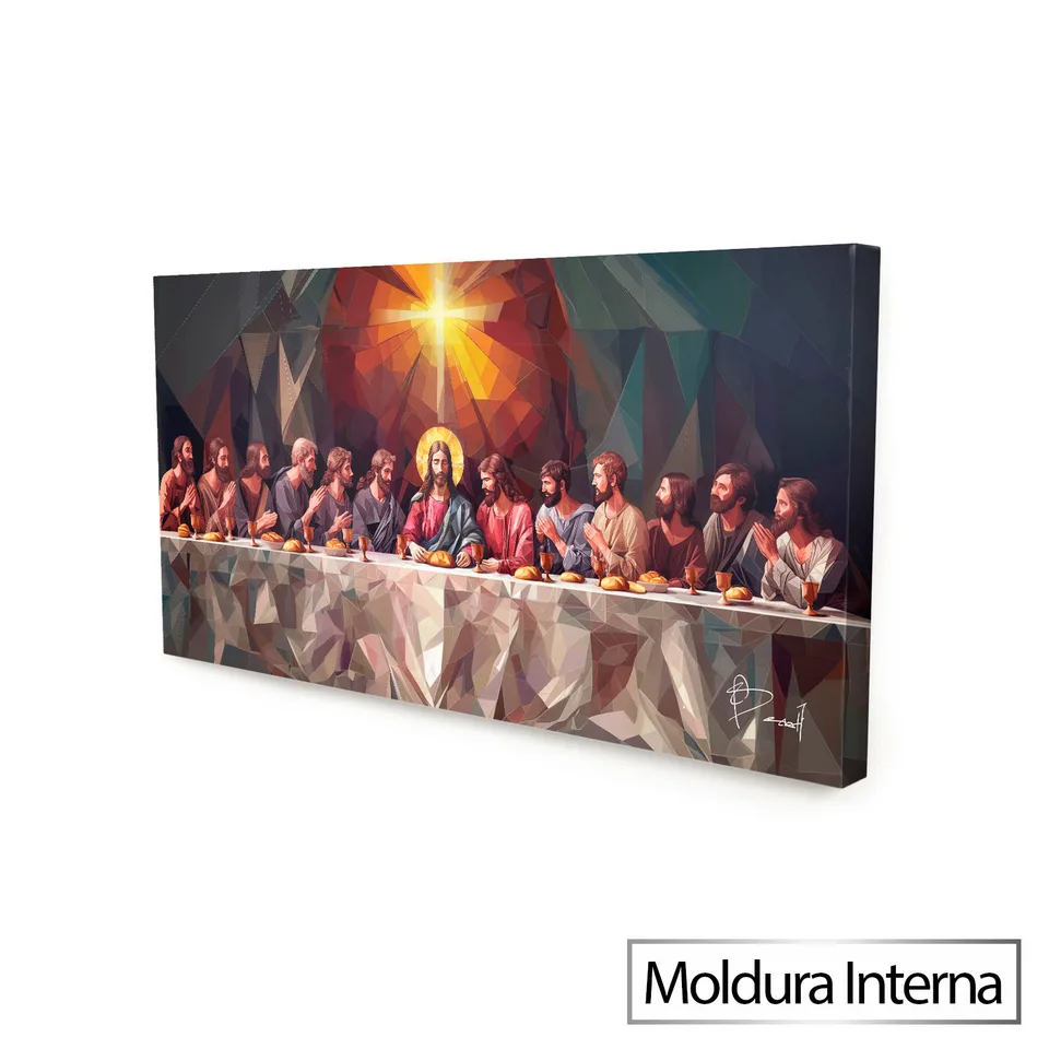 Quadro Santa Ceia Geométrica com moldura interna