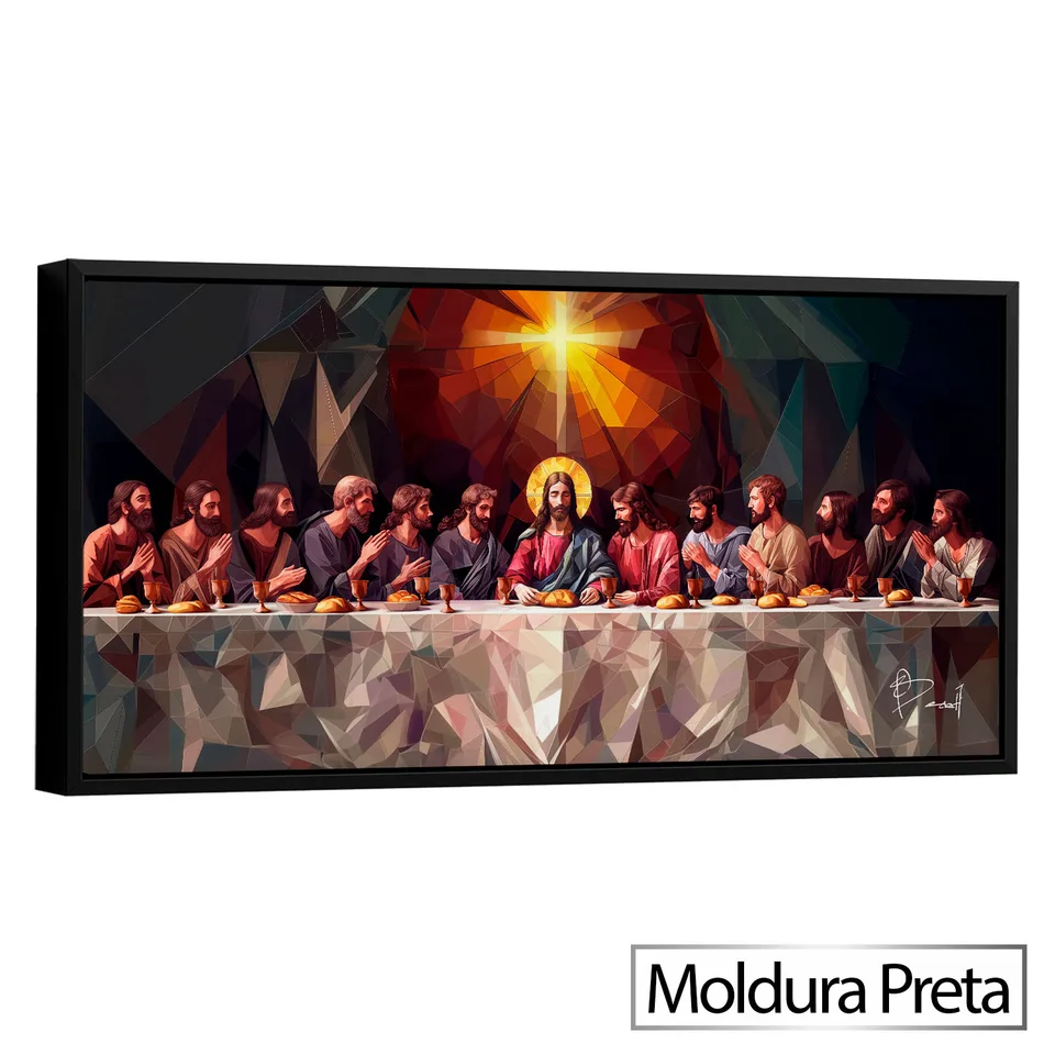Quadro Santa Ceia Geométrica com moldura de filete preta