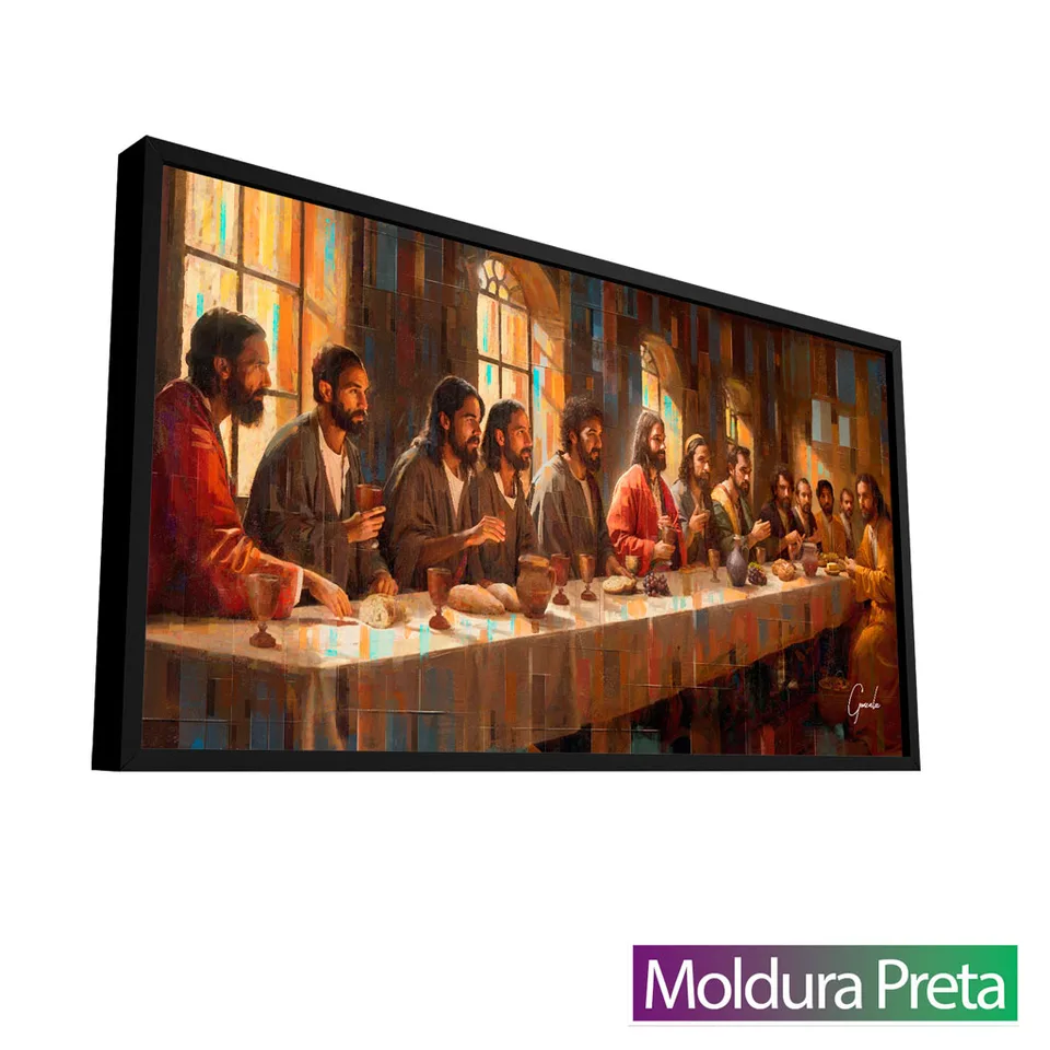 Quadro Santa Ceia Grid Art com moldura de filete preta