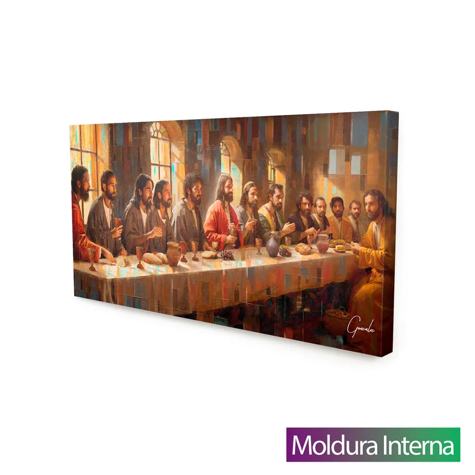 Quadro Santa Ceia Grid Art com moldura interna