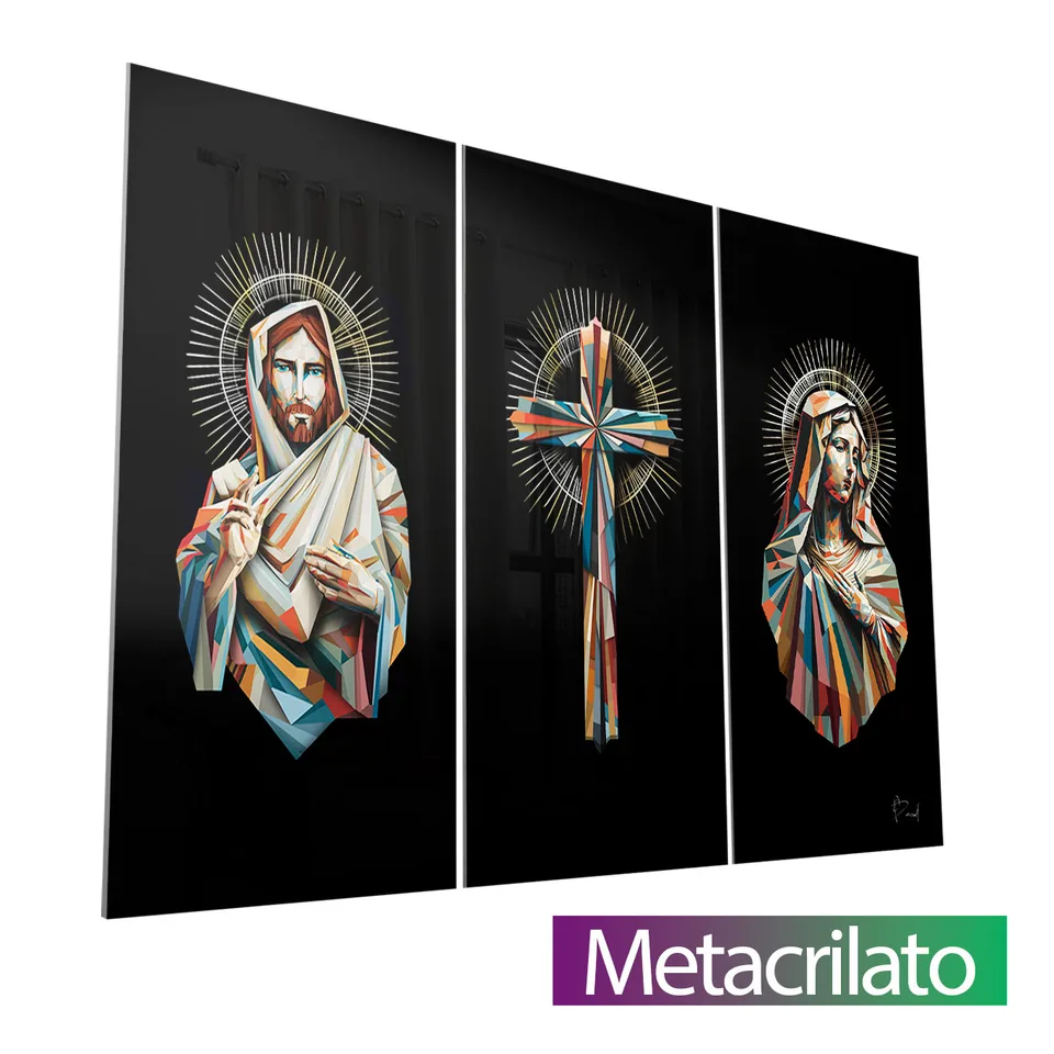 Quadro Santidade Geométrica 3 Peças com acabamento em metacrilato