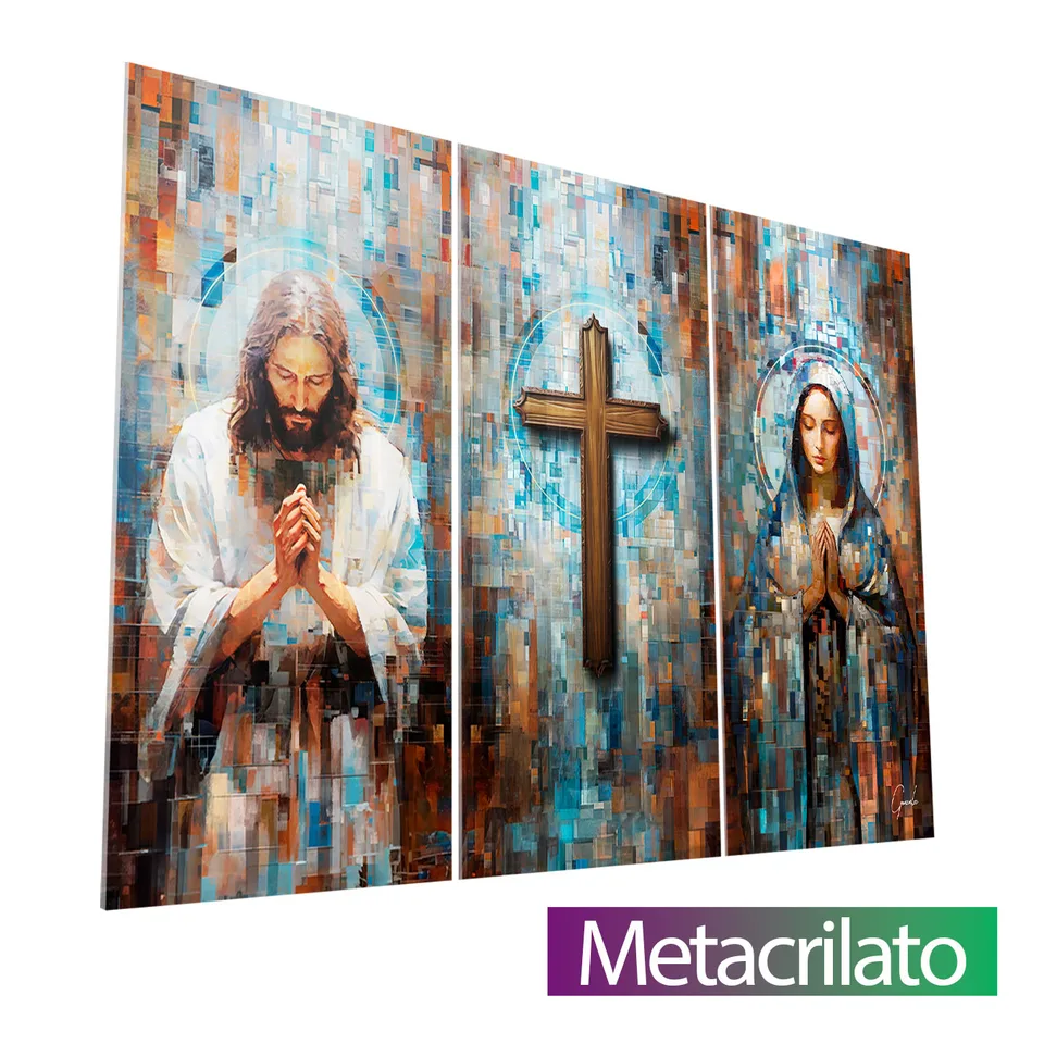 Quadro Santidade Grid Art 3 Peças com acabamento em metacrilato