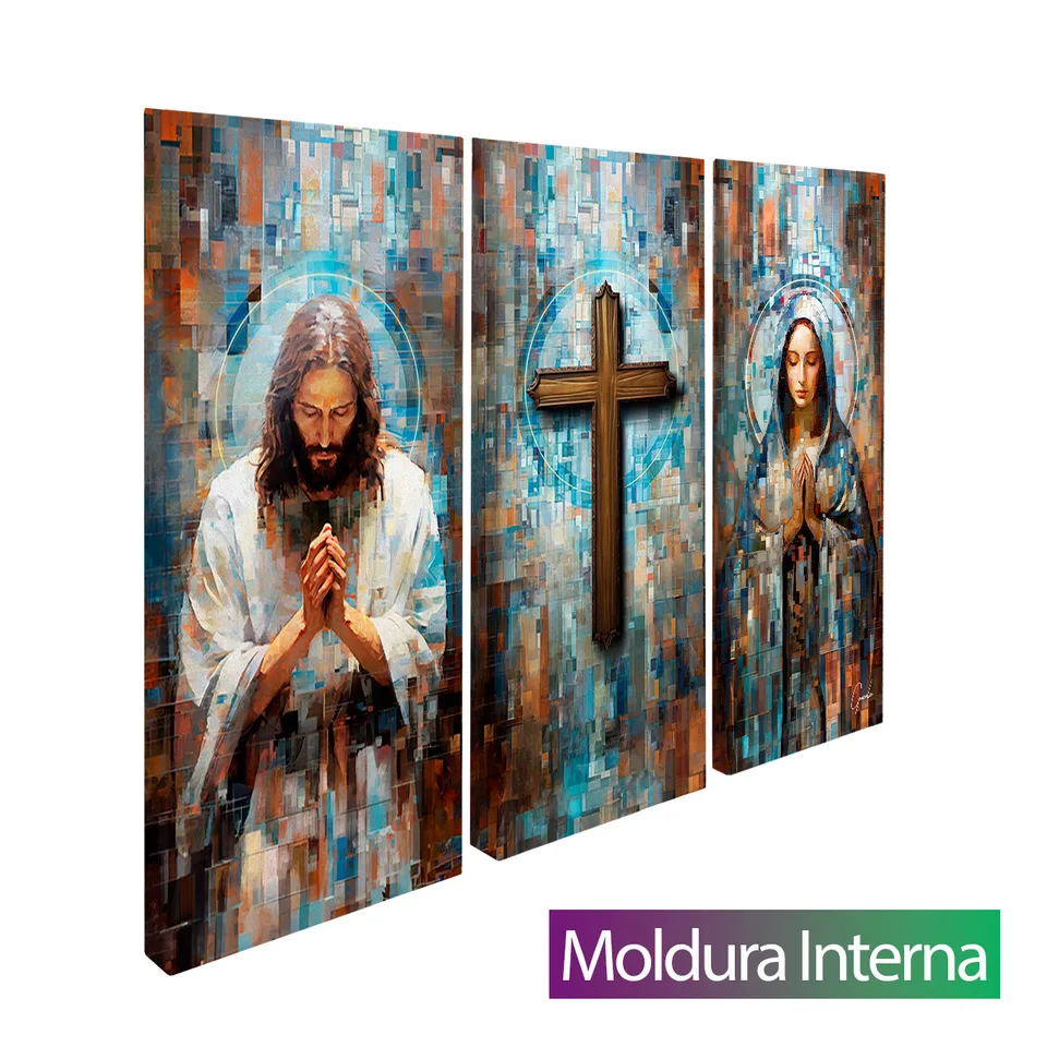 Quadro Santidade Grid Art 3 Peças com moldura interna