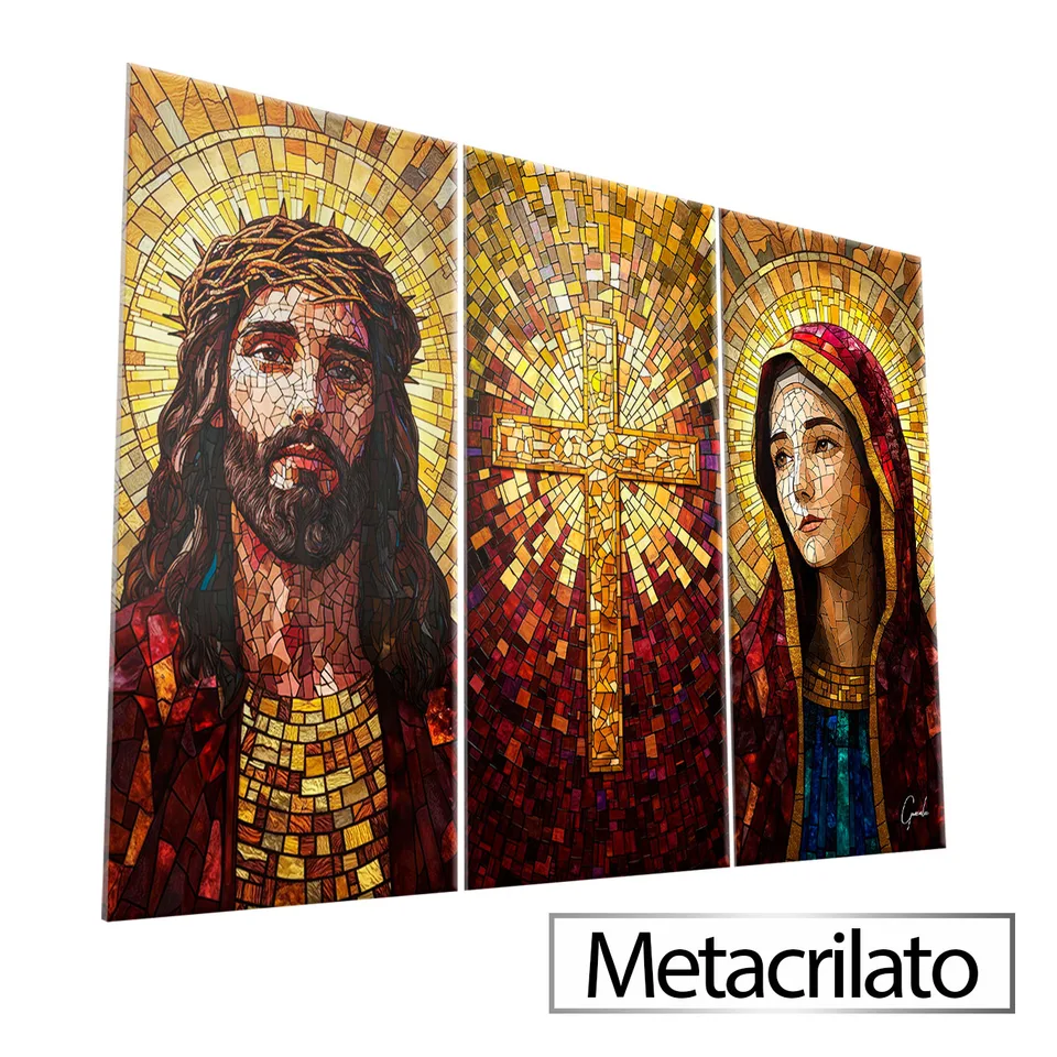 Quadro Santidade Vitrart 3 Peças com acabamento em metacrilato