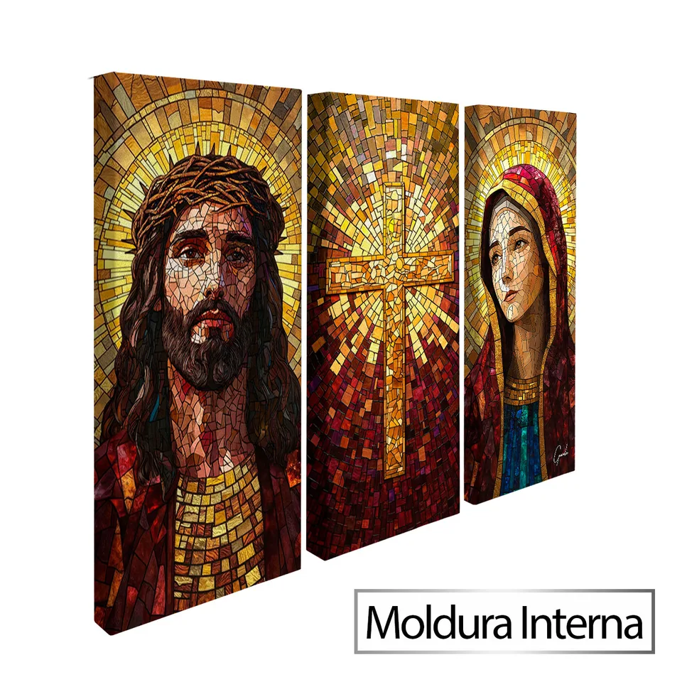 Quadro Santidade Vitrart 3 Peças com moldura interna