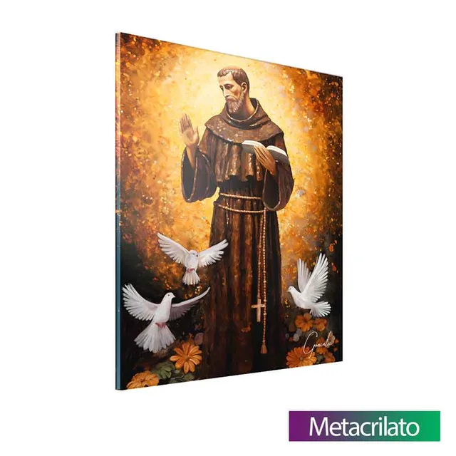 Quadro São Francisco de Assis Strati D'Oro com acabamento em metacrilato