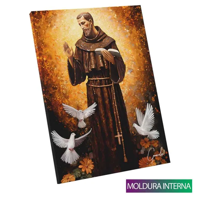 Quadro São Francisco de Assis Strati D'Oro com moldura interna