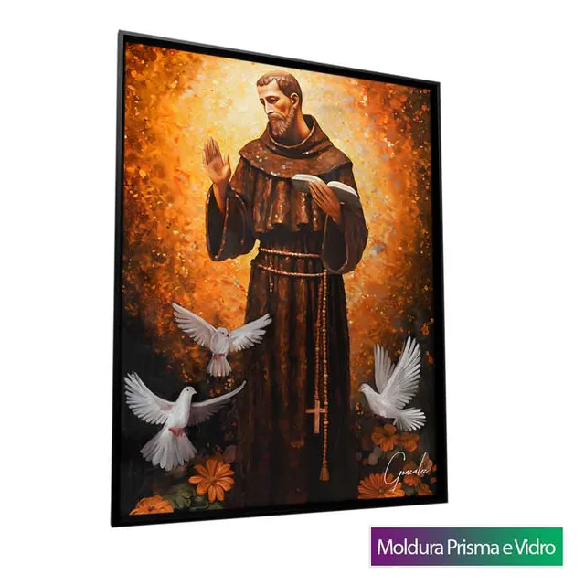 Quadro São Francisco de Assis Strati D'Oro com moldura Prisma e vidro