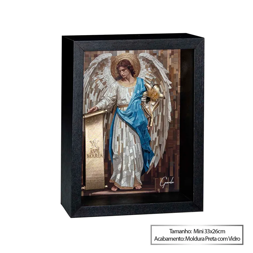 Quadro São Gabriel Arcanjo Mensageiro com moldura preta e vidro