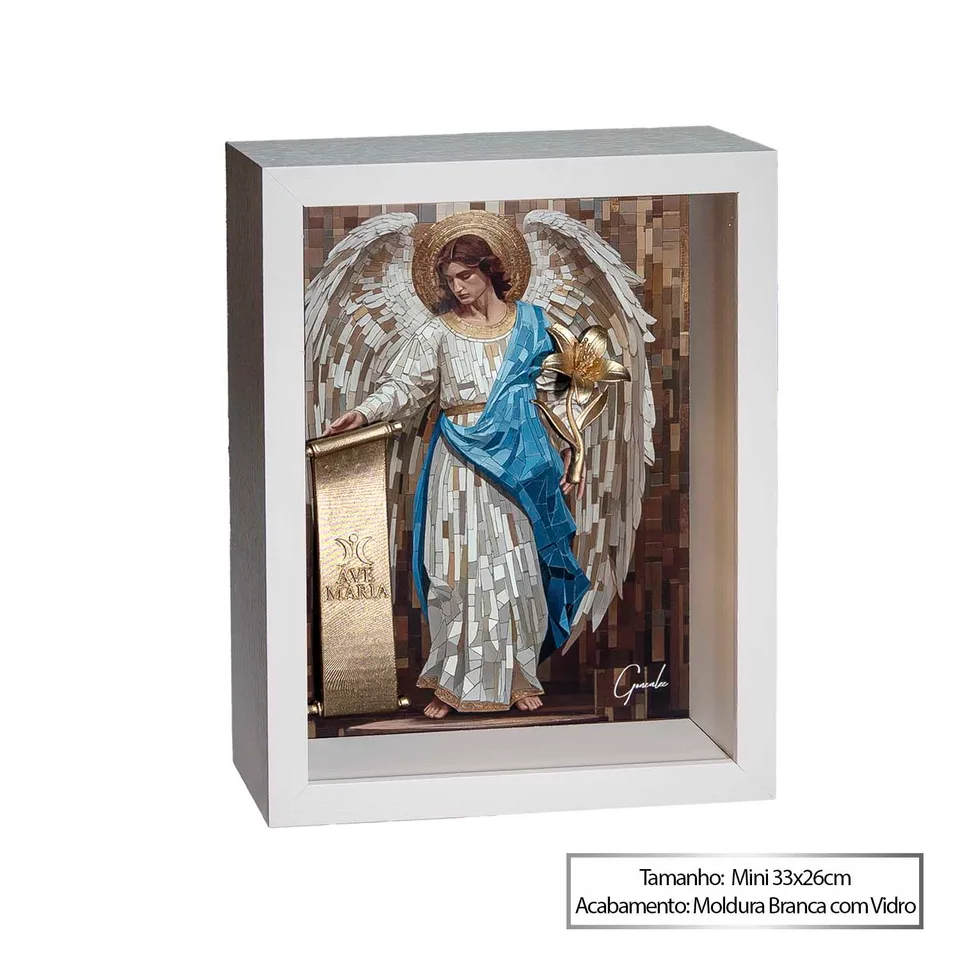 Quadro São Gabriel Arcanjo Mensageiro com moldura branca e vidro
