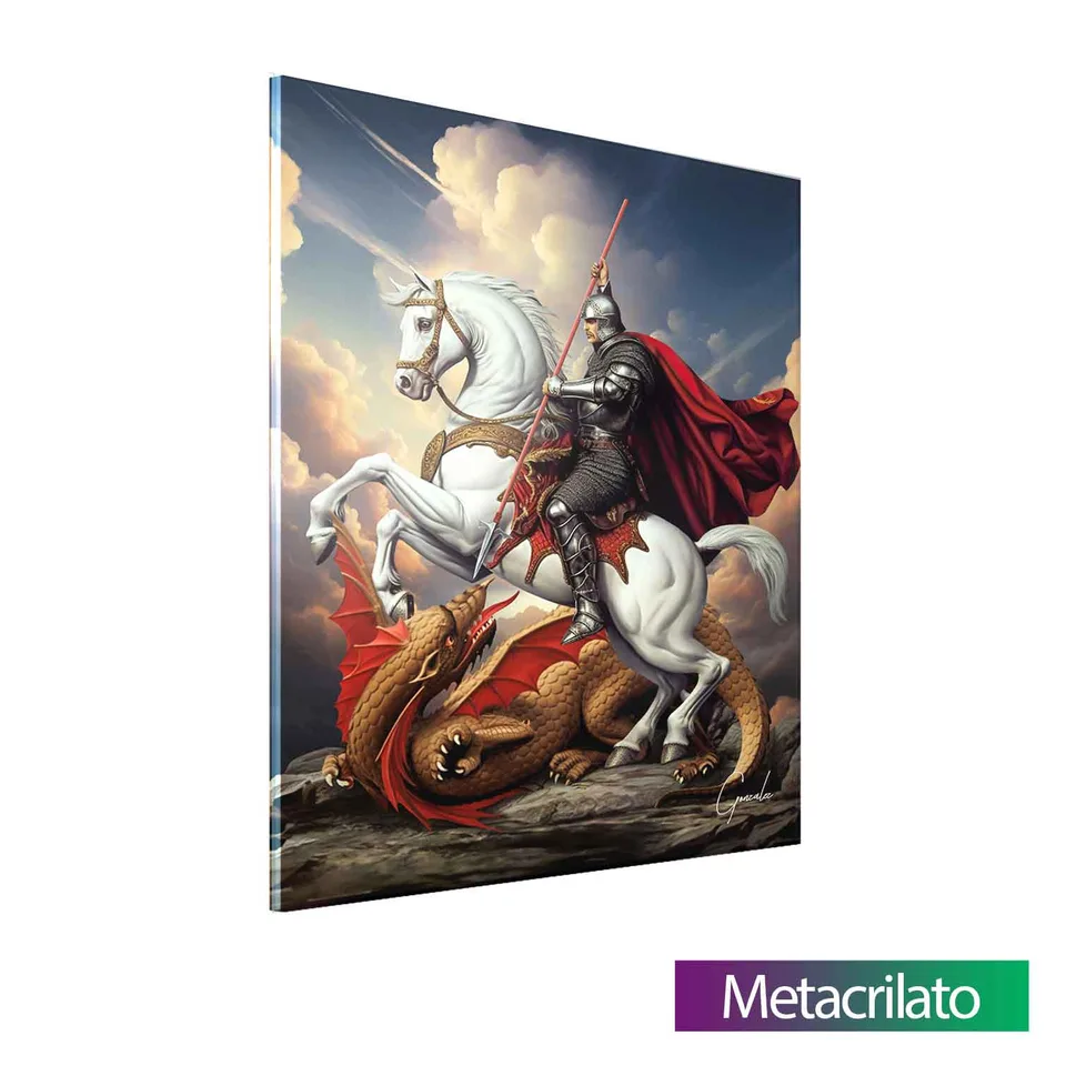 Quadro São Jorge com acabamento em metacrilato