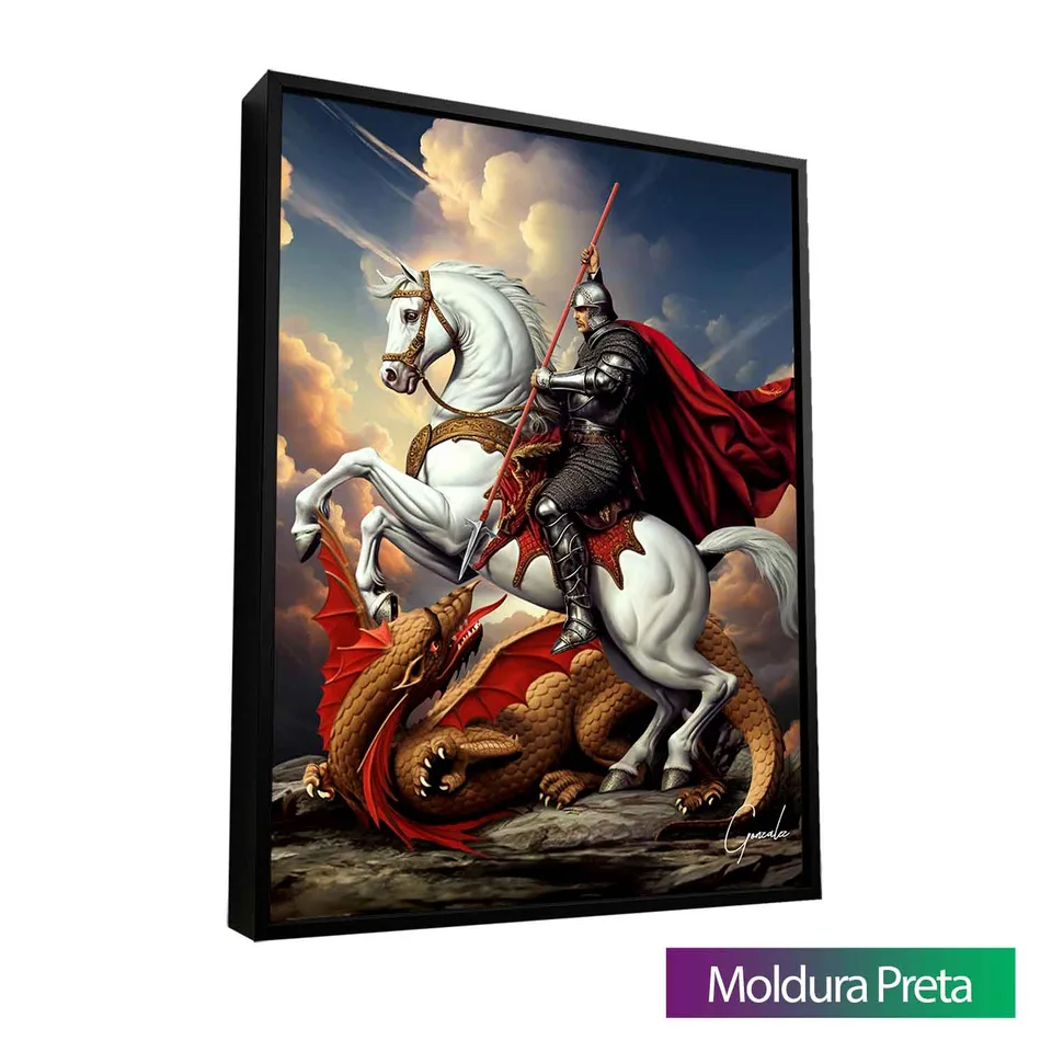Quadro São Jorge com moldura de filete preta