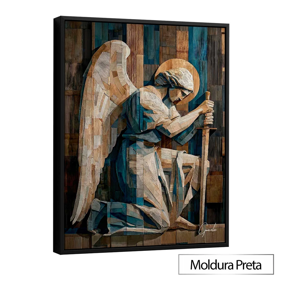 Quadro São Miguel Amadeirado com moldura de filete preta