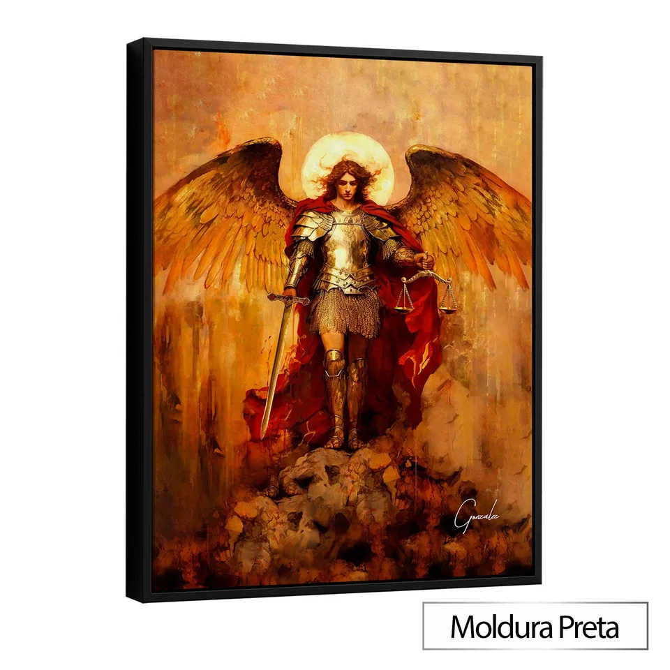 Quadro São Miguel Arcanjo Strati D'Arte com moldura de filete preta