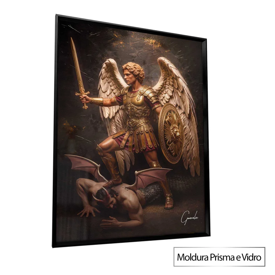 Quadro São Miguel Dourado com moldura Prisma e vidro
