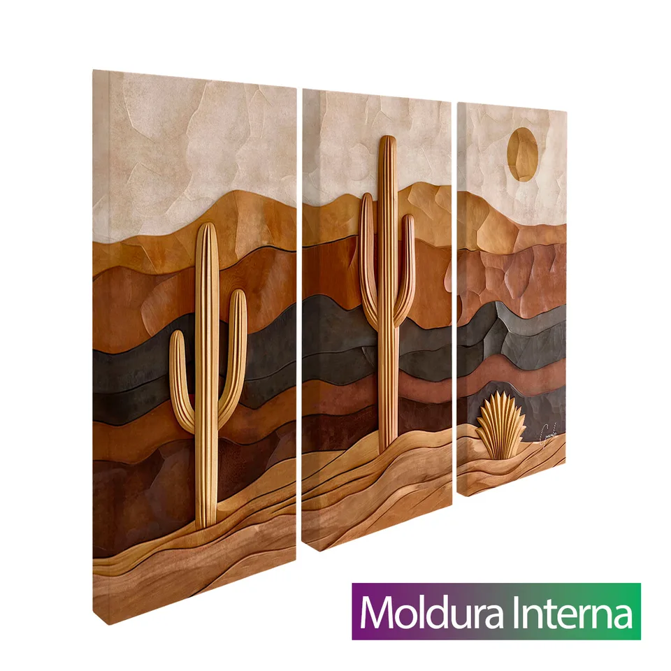 Quadro Sertão Amadeirado 3 Peças com moldura interna