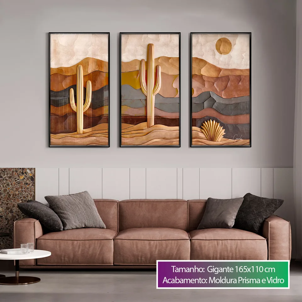 Quadro Sertão Amadeirado 3 Peças, de Gonzalez — foto 3