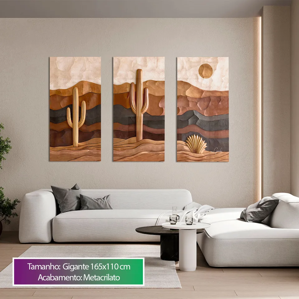 Quadro Sertão Amadeirado 3 Peças, de Gonzalez — foto 4