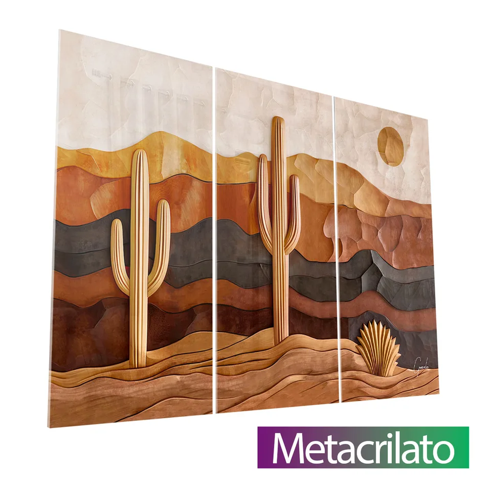 Quadro Sertão Amadeirado 3 Peças com acabamento em metacrilato