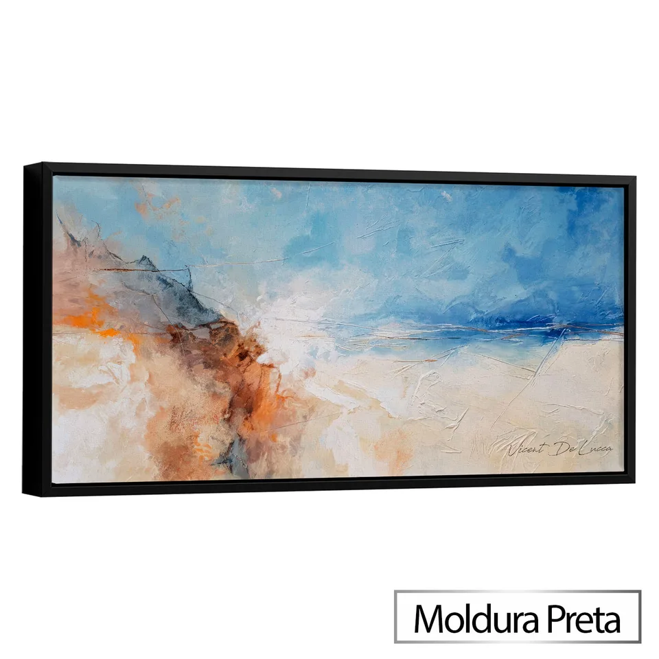 Quadro Silêncio Praiano - Coleção Abstrato Natural com moldura de filete preta