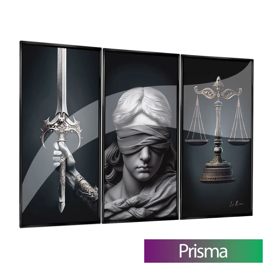 Quadro Símbolos da Justiça 3 Peças com moldura Prisma e vidro
