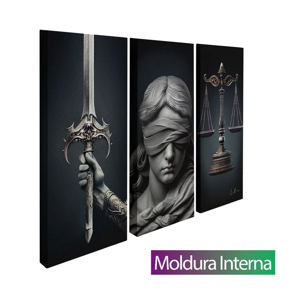 Quadro Símbolos da Justiça 3 Peças com moldura interna