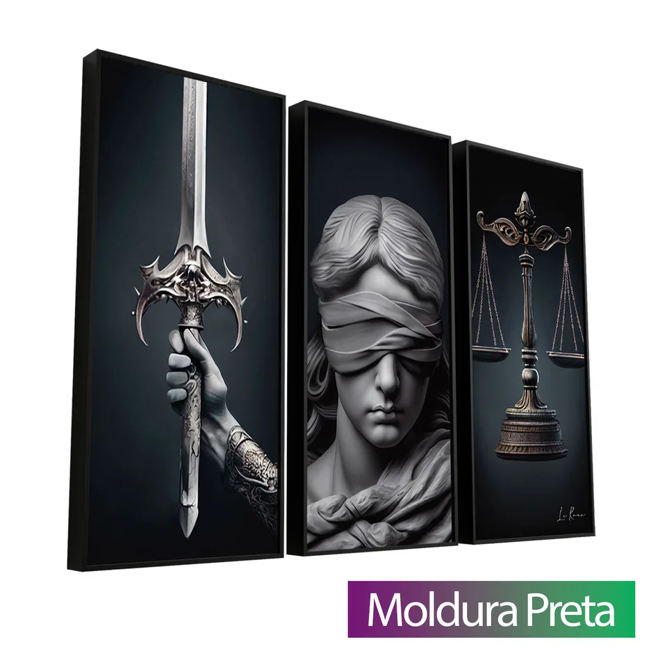 Quadro Símbolos da Justiça 3 Peças com moldura de filete preta