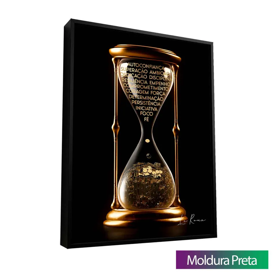 Quadro Tempo é Dinheiro com moldura de filete preta