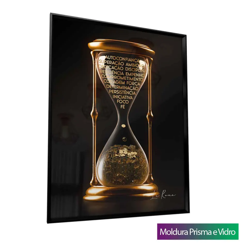 Quadro Tempo é Dinheiro com moldura Prisma e vidro