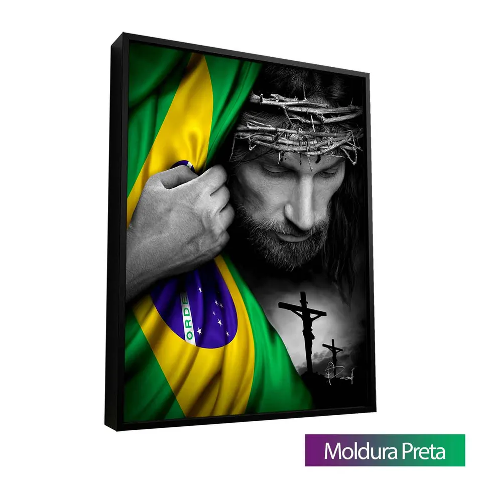 Quadro Tenha Fé com moldura de filete preta