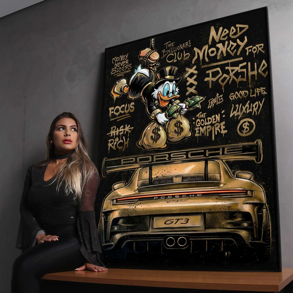 Quadro The Duck's Porsche Grafite Dourado — foto 2