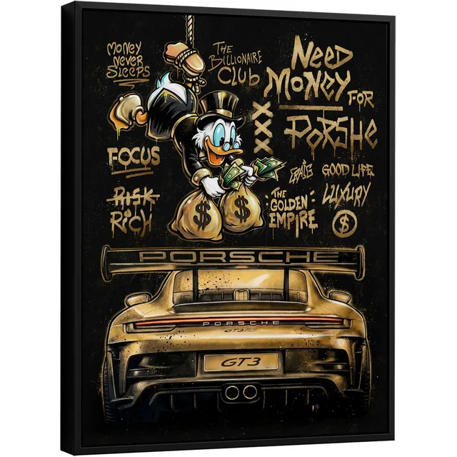 Quadro The Duck's Porsche Grafite Dourado