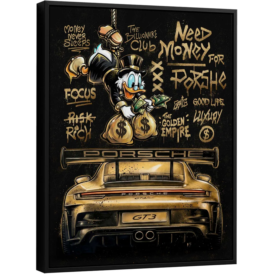 Quadro The Duck's Porsche Grafite Dourado