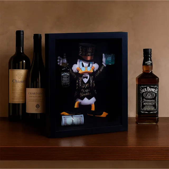 The Duck's Whisky ao lado de garrafas de whisky na prateleira