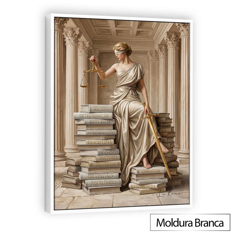 Quadro Themis A Guardiã do Conhecimento com moldura de filete branca