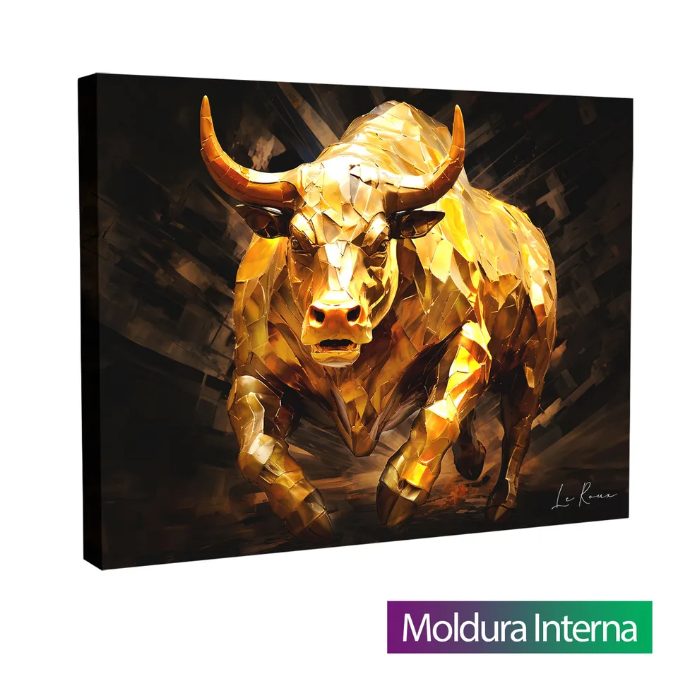 Quadro Touro Dourado com moldura interna