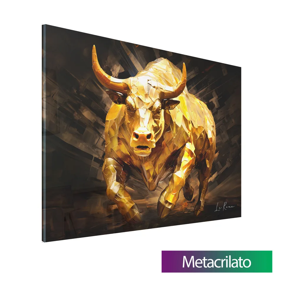 Quadro Touro Dourado com acabamento em metacrilato