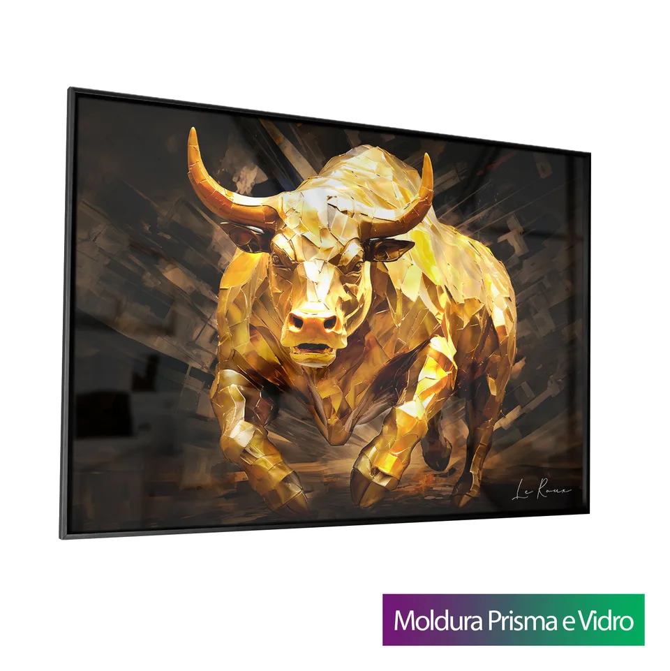 Quadro Touro Dourado com moldura Prisma e vidro