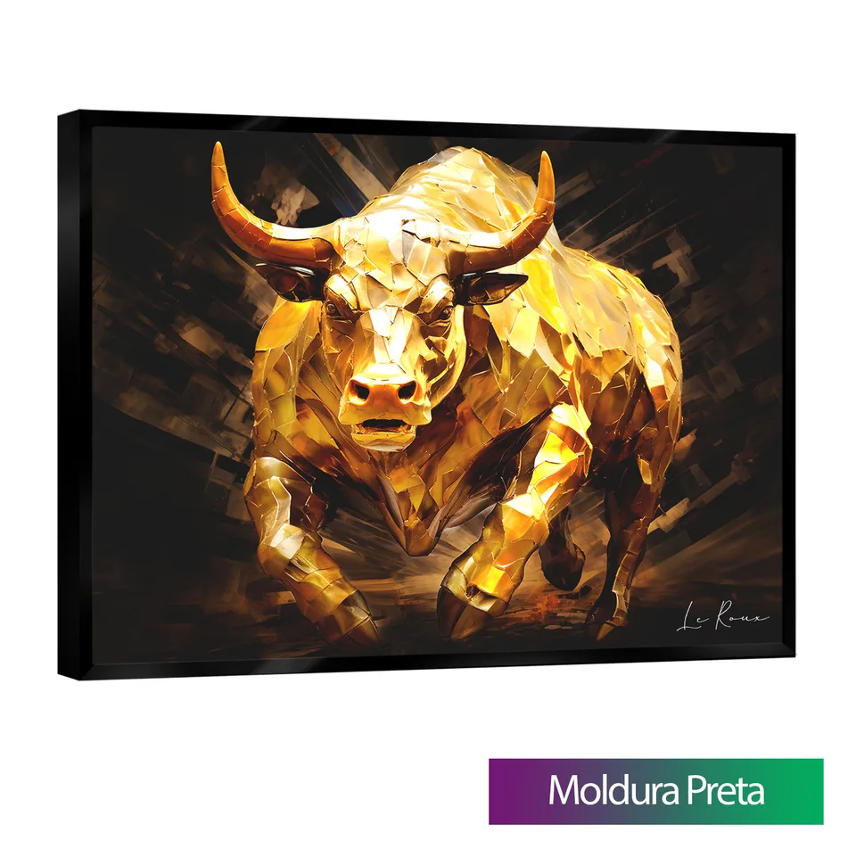 Quadro Touro Dourado com moldura de filete preta