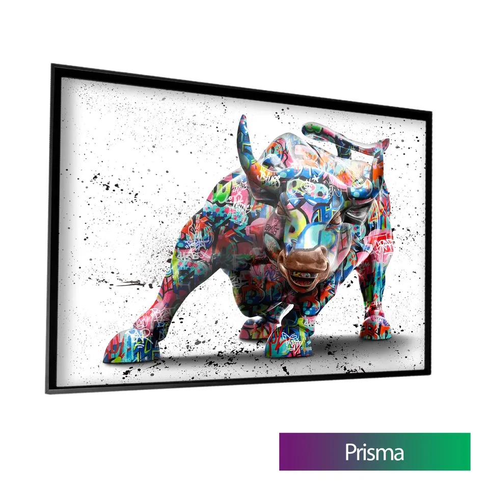 Quadro Touro de Wall Street Grafite Craig com moldura Prisma e vidro