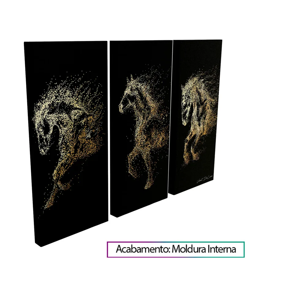 Quadro Trio de Cavalos Dourados com moldura interna