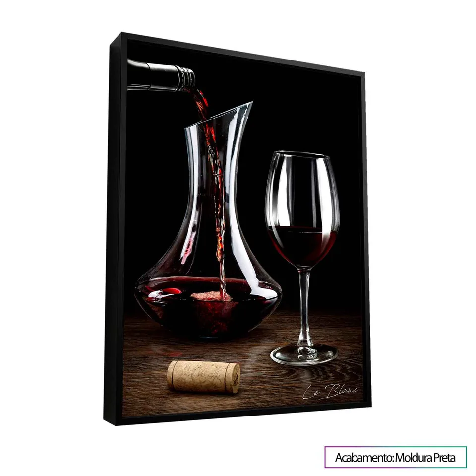Quadro Um Bom Vinho com moldura de filete preta