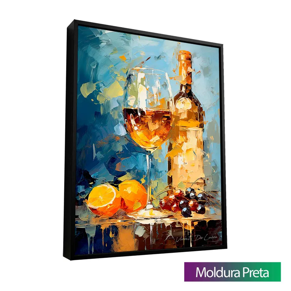 Quadro Vinho Branco com moldura de filete preta