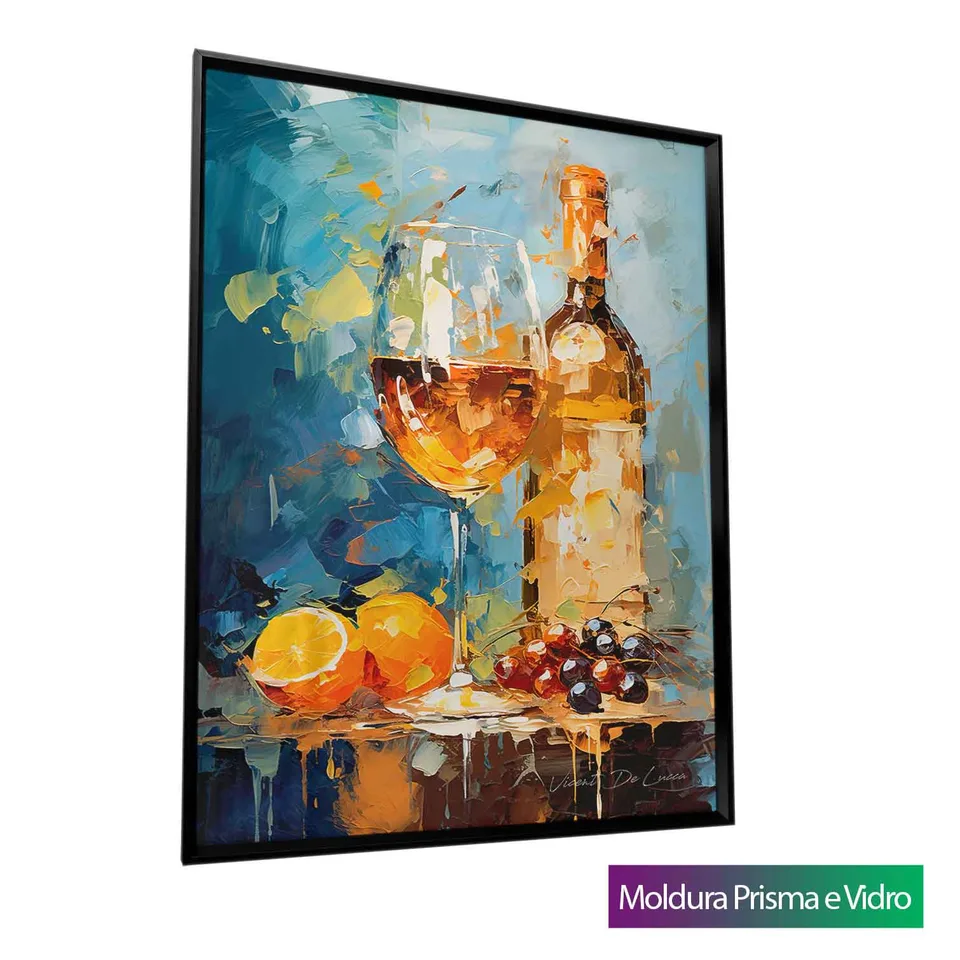 Quadro Vinho Branco com moldura Prisma e vidro