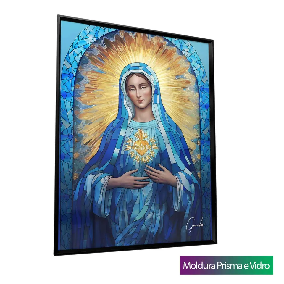 Quadro Virgem Maria Vitrart com moldura Prisma e vidro