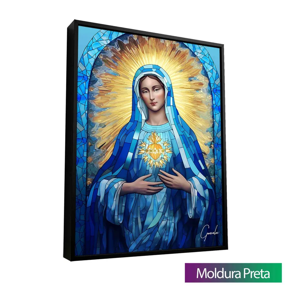 Quadro Virgem Maria Vitrart com moldura de filete preta