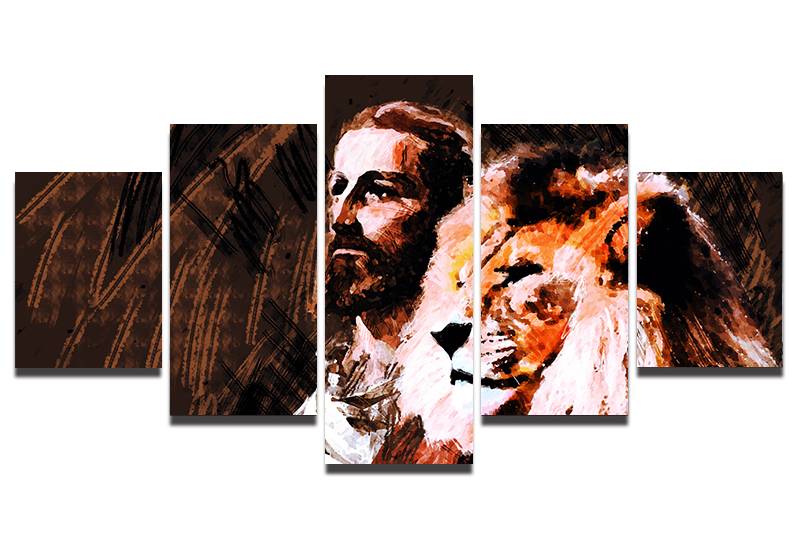 Conjunto de Quadros O Leão de Judá -Jesus Cristo 5 Peças