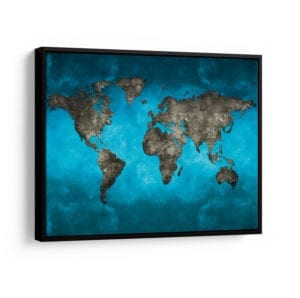Quadro Mapa Mundi Preto e Azul